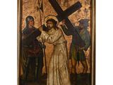 a painting of jesus carrying the cross