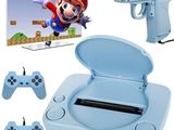 une console Nintendo Wii avec deux manettes et un pistolet
