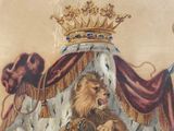 a picture of a painting of a lion with a crown on it