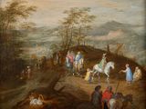une image d'une peinture représentant un groupe de personnes à cheval