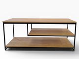 a coffee table with three shelves on top of it