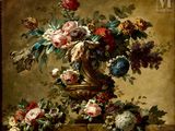 une peinture de fleurs dans un vase sur une table