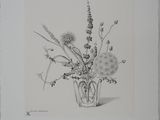 a drawing of a vase with flowers in it