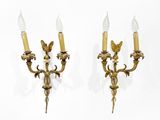 paire d'appliques murales antiques en laiton avec bougies sur chacune d'elles