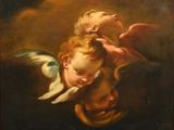 an image of a painting of a child with a bird on his shoulder