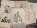 plusieurs croquis représentant des personnes assises sur un canapé dans un salon