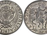 a close up of a coin with a horse and a man on it