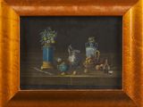 a painting of a still life with a vase of flowers