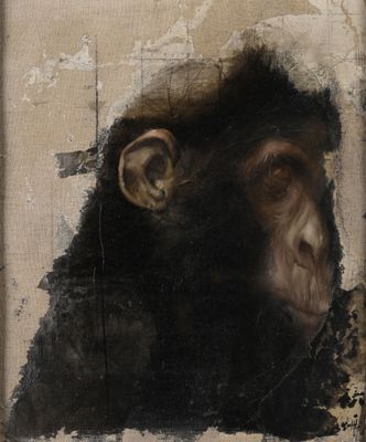 a painting of a monkey that is on the wall