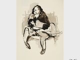 une image représentant le dessin d'une femme assise sur un banc