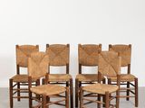 lot de six chaises avec assise tressée, de style chaise de salle à manger