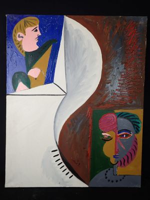 tableau représentant une femme regardant par la fenêtre une autre femme assise sur une chaise
