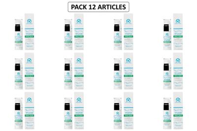 un lot de douze paquets de produits de soins pour la peau sur fond blanc