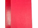 a close up of a red folder on a white background