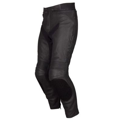 a pair of black leather pants on a white background