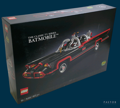 lego batman batmobile set in a box on a blue background