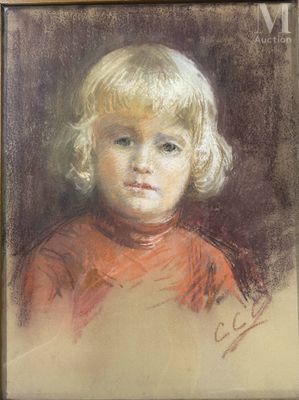 tableau représentant une jeune fille vêtue d'un t-shirt rouge sur fond marron