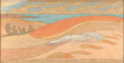 dessin représentant un tableau où l'on voit une personne allongée sur une plage