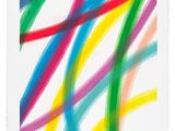 an abstract painting of multicolored lines on a white background