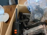 a box with a radio and other items in it