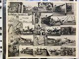 many pictures of old airplanes on display on a wall