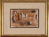 an image of a painting of people and horses in a field