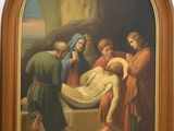 an image of a painting of a group of people surrounding a baby