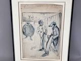 dessin représentant un homme et une femme debout devant un mouton