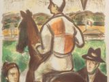 tableau représentant un jockey à cheval, avec d'autres personnes en arrière-plan