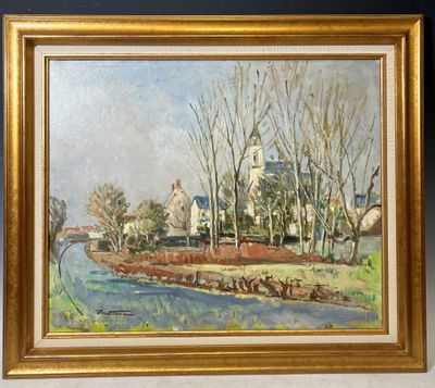 Joseph MARTINEAU (1911-1996) Village en bord de rivière.