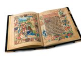 an open book with a picture of a man and a woman on it