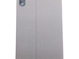 the back view of a gray ipad case with a white background