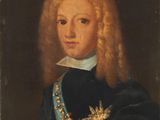 a painting of a man with long hair wearing a blue coat