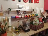 a wooden table with a bunch of different items on it