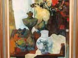 an oil painting of vases and vases on a table