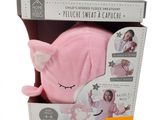 packaging of a pink stuffed animal in a cardboard box
