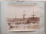 an old photo of a ship in the water