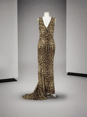 une robe à imprimé animalier sur un mannequin, un mannequin, un mannequin, un mannequin, un mannequin, un mannequin, un mannequin, un mannequin, un manne