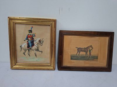 deux photos encadrées représentant un homme à cheval et un cheval avec un homme en selle