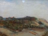 a picture of a painting of a landscape with a moon