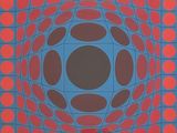 an image of a blue and red square with circles on it
