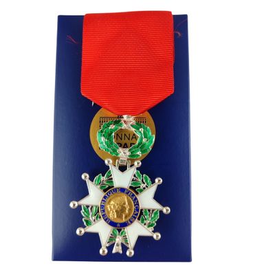 an image of a medal with a red ribbon on a blue background