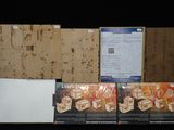 three boxes of food sitting on a table next to each other