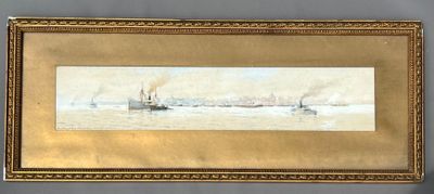 une image d'une peinture représentant un bateau dans l'eau