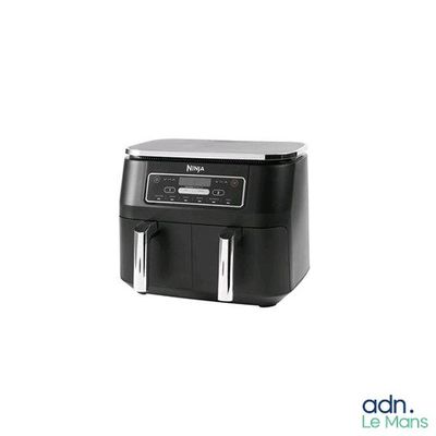 an image of a black and silver air fryer on a white background