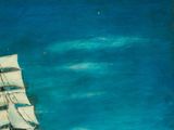 a painting of a sailboat in the ocean