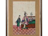 une peinture représentant un homme et une femme assis sur un banc