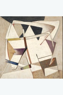 an image of a painting with geometric shapes on a beige background