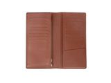 the brown leather wallet is open and ready to be used