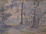 an image of a painting of a path in the woods